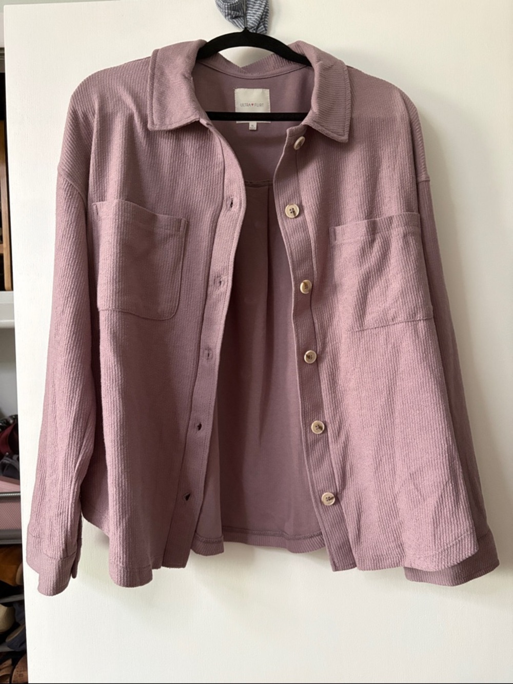 Ultra Flirt Button-Up Pocket Shacket in Mauve